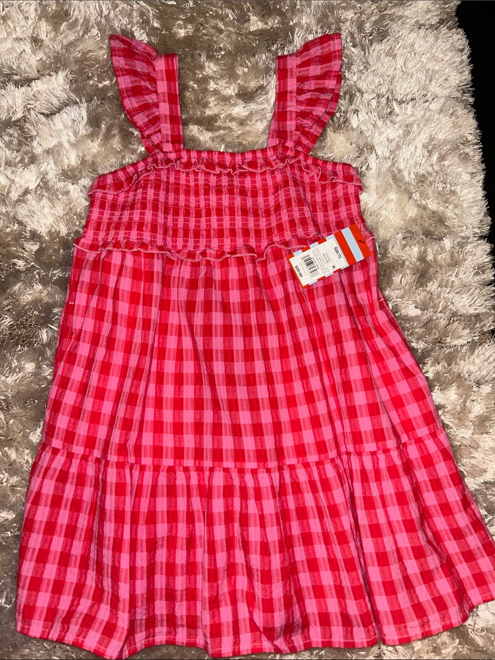 NWT!! Girls' Pink Checked Sundress with Ruffle Straps